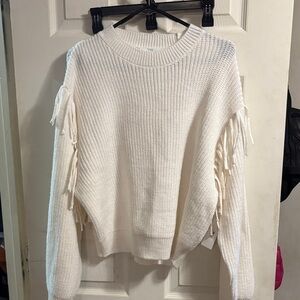 Time and Tru Cream Fringe Sweater